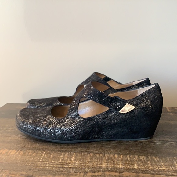 ANYI LU Suede Wedge Shoes Black And Silver - Picture 5 of 14